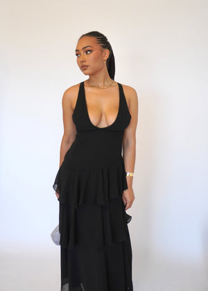 fitted lace wedding dress Venus Solid Ruffle Trim Dress Jet Black VENUS fitted lace wedding dress Venus Solid Ruffle Trim Dress Jet Black VENUS